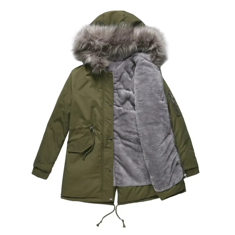 Women\'s Winter Coat Parka Faux Fur Hood Padded Warm Mid-Length Jacket