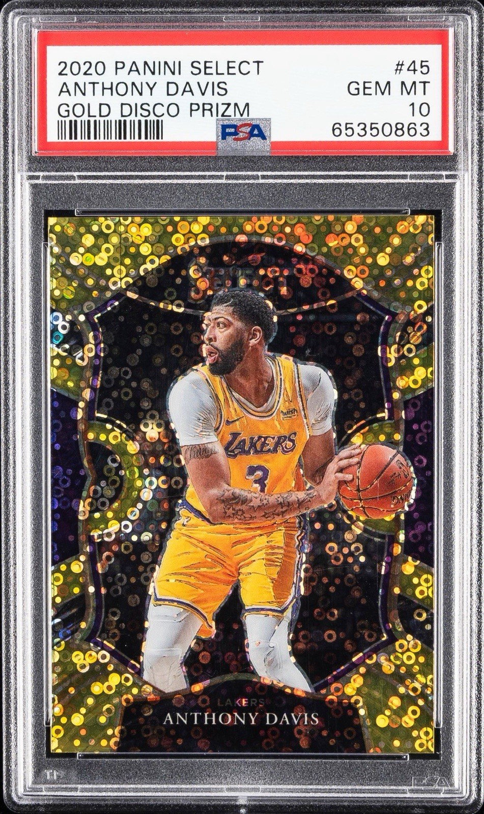 2020 Panini Select GOLD /10 Anthony Davis #45 Disco Prizm PSA 10 POP 1 2020 Panini Select GOLD /10 Anthony Davis #45 Disco Prizm PSA 10 POP 1