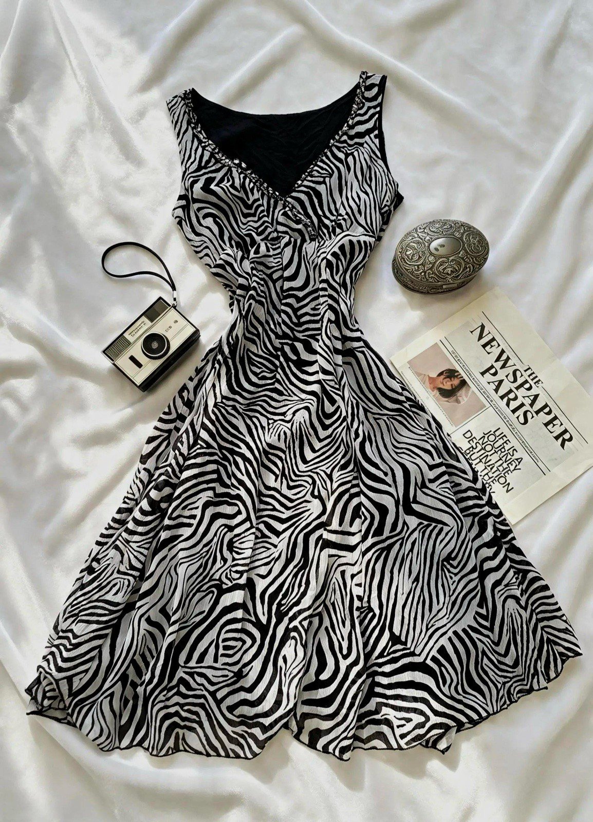 Deadstock Vintage Y2k Black & White Zebra Print Mini Dress Deadstock Vintage Y2k Black & White Zebra Print Mini Dress