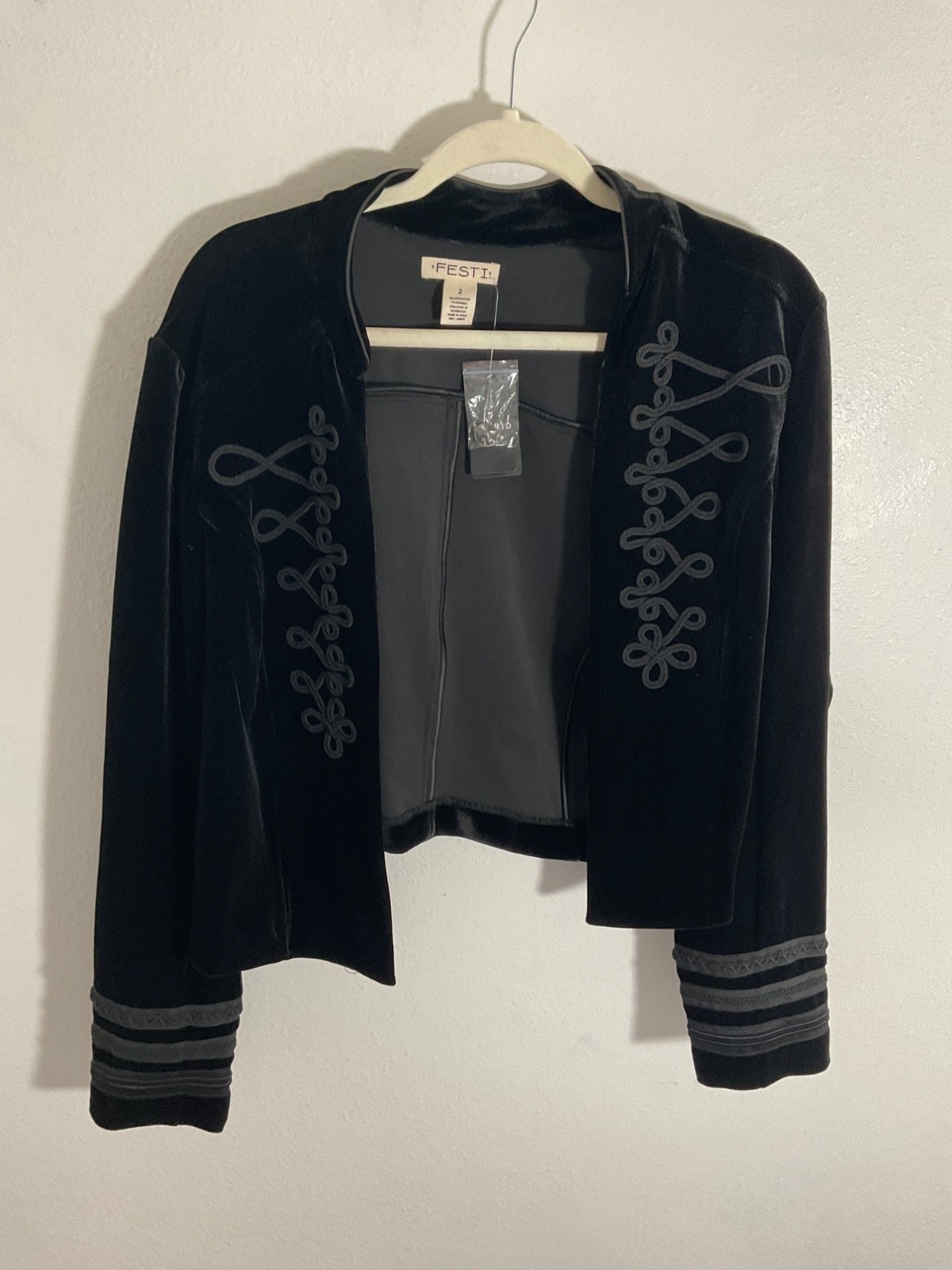 Festi Womens Black Velvet Embellished Jacket Size 2