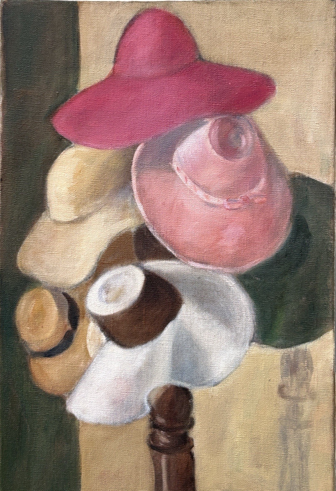 Vintage Mid-century Still Life Scene with Hats Original Oil Painting Vintage Mid-century Still Life Scene with Hats Original Oil Painting