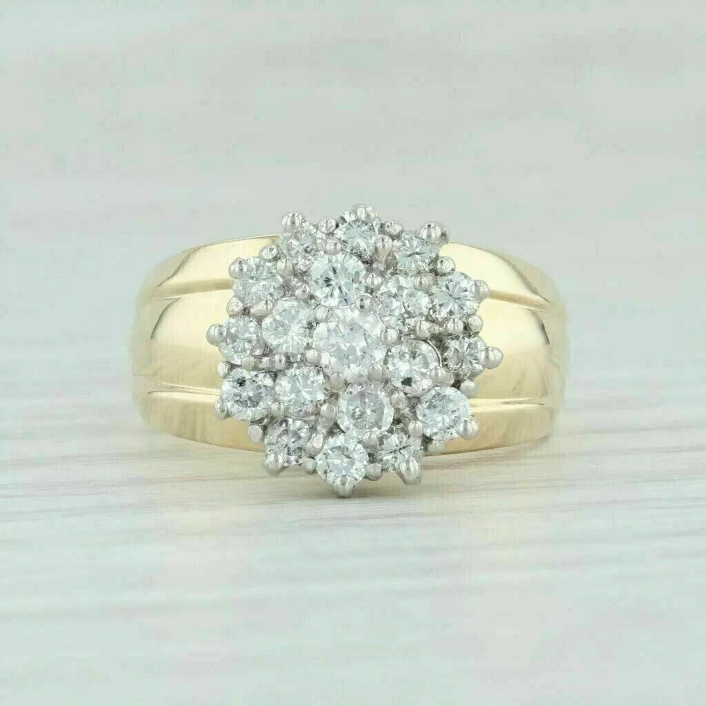Vintage 2.5 CT Diamond Lab-Created Waterfall Cluster 14K Yellow Gold Plated Ring
