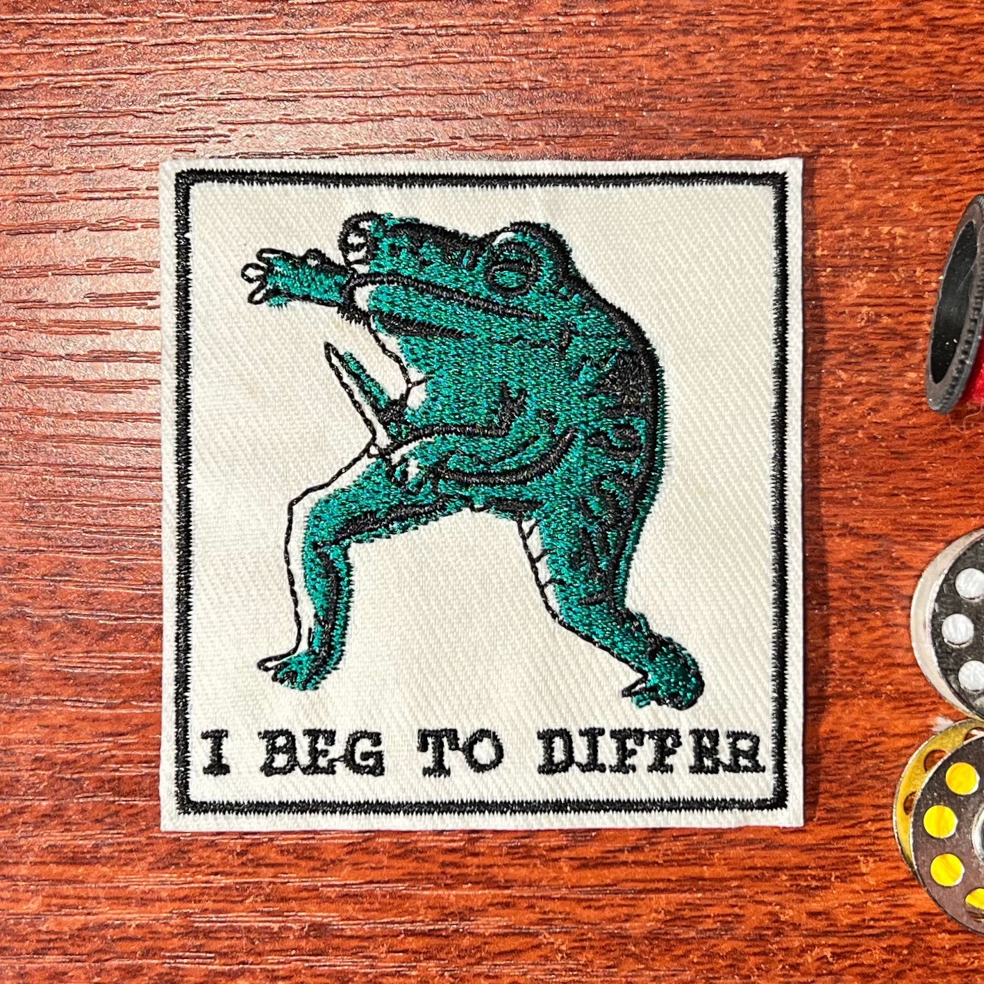 Funny Patch I Beg To Differ Violent Frog Animal Fight Embroidered Iron On 2.75 Funny Patch I Beg To Differ Violent Frog Animal Fight Embroidered Iron On 2.75