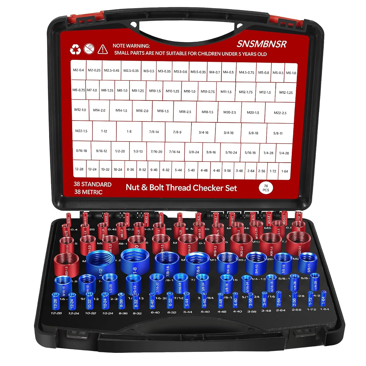 76Pcs Thread Checker, Nut and Bolt Thread Checker 38 Standard and 38 Metric