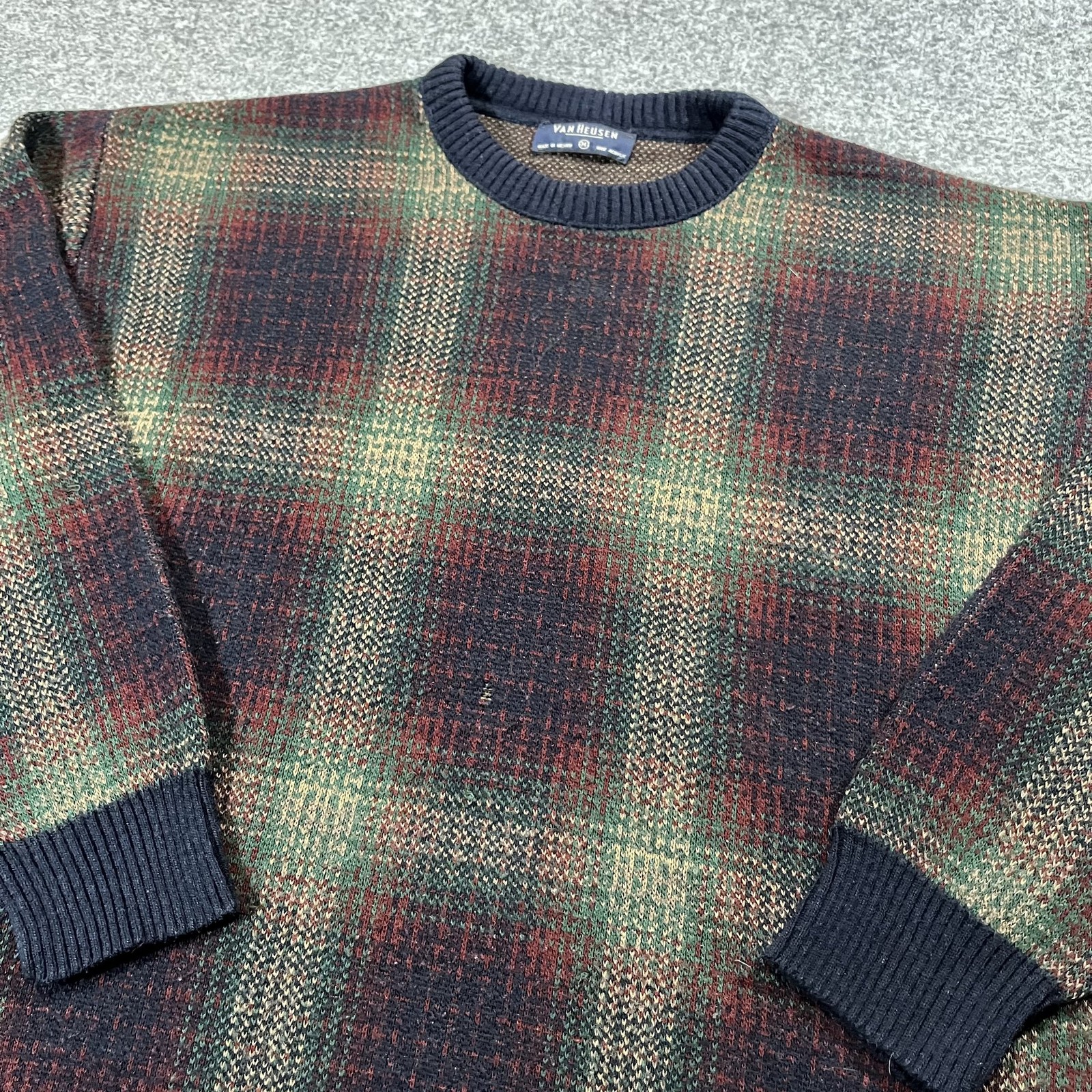 Vintage Van Heusen Sweater Mens Medium Plaid Pullover Acrylic Retro Grandpa 90s Vintage Van Heusen Sweater Mens Medium Plaid Pullover Acrylic Retro Grandpa 90s