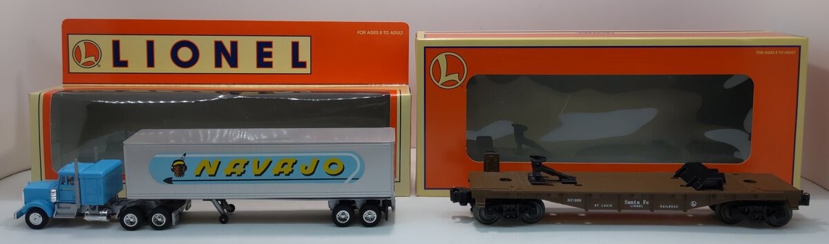 Lionel 6-52167 O Gauge Santa Fe Flatcar w/ Navajo Trailer Set NIB