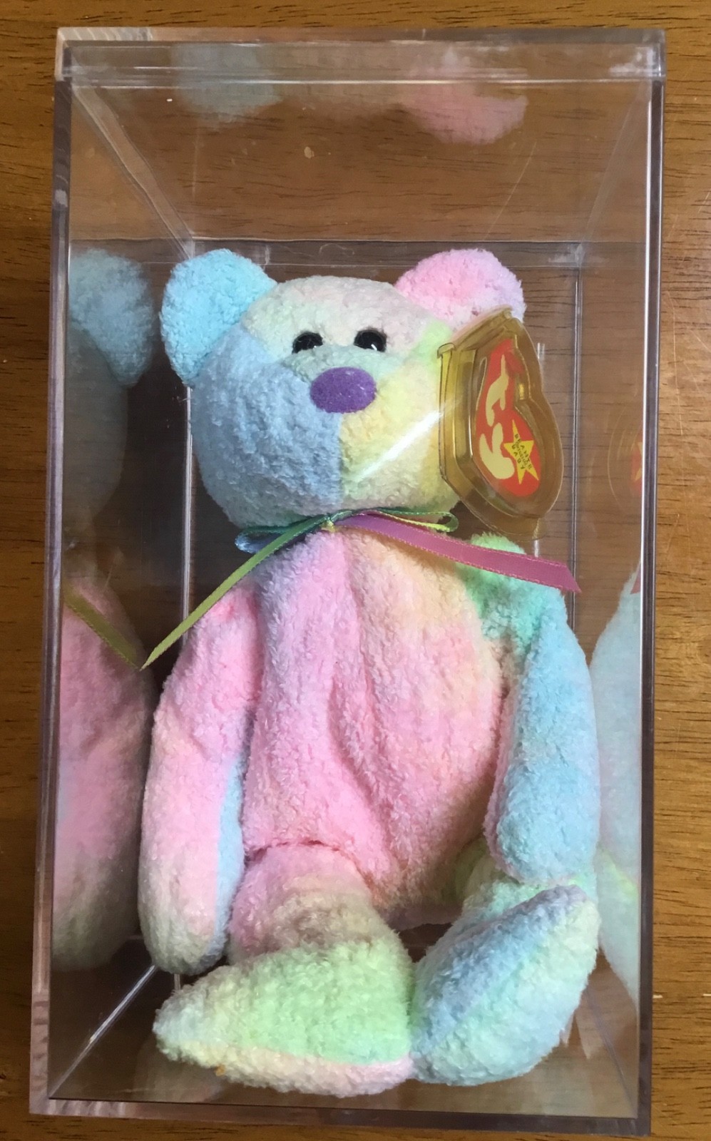 Ty Beanie Babies Groovy Pastel Tie-Dye Rainbow Bear Plush 1999 Vintage mint.
