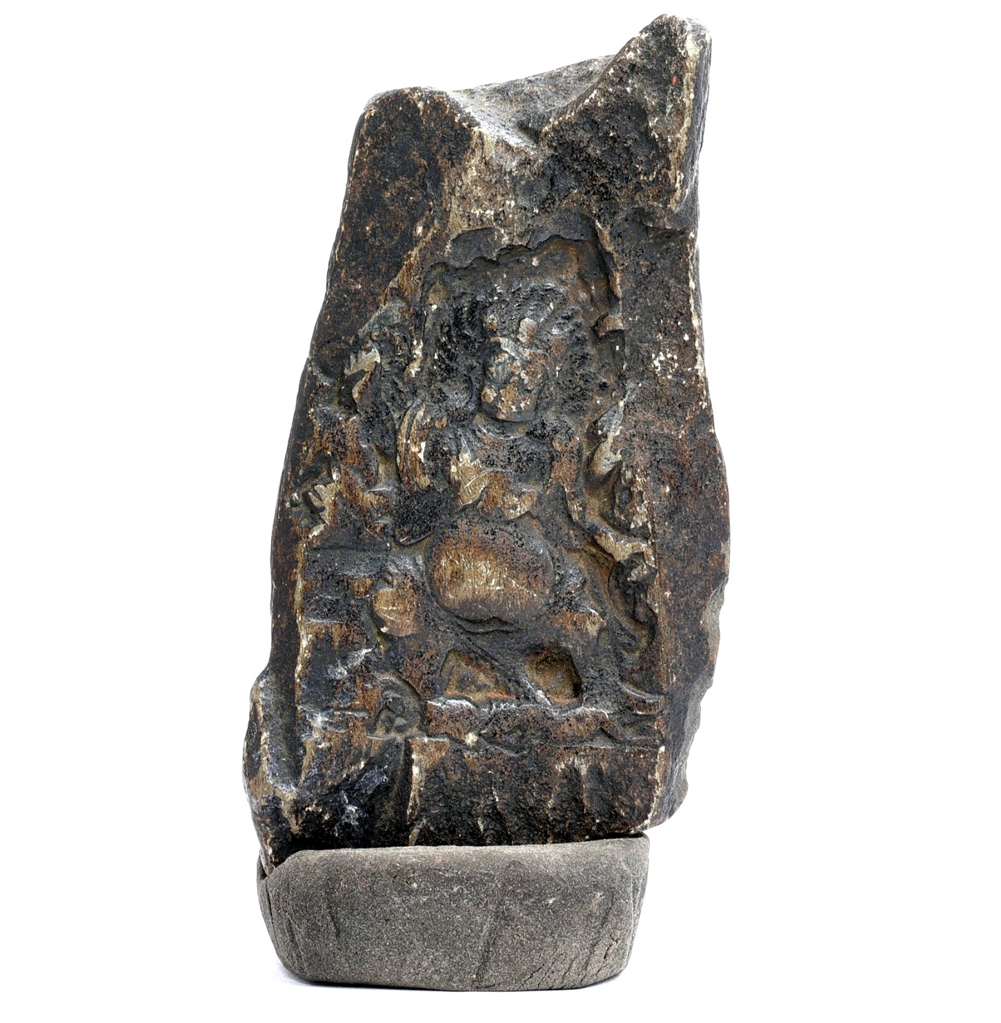 Rare 16th-18th C. Tibetan Stone Mahakala Statue w/ Traditional Altar Ash Base