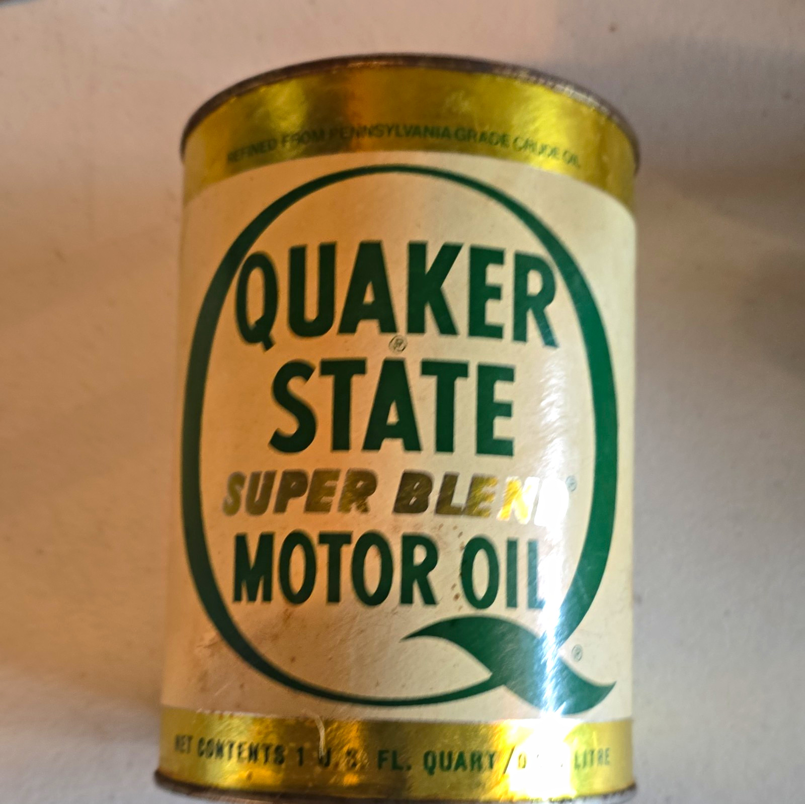 Quaker State Super Blend 1981 1 Qt Motor Oil Metal Can Gas & Oil Advertising Quaker State Super Blend 1981 1 Qt Motor Oil Metal Can Gas & Oil Advertising