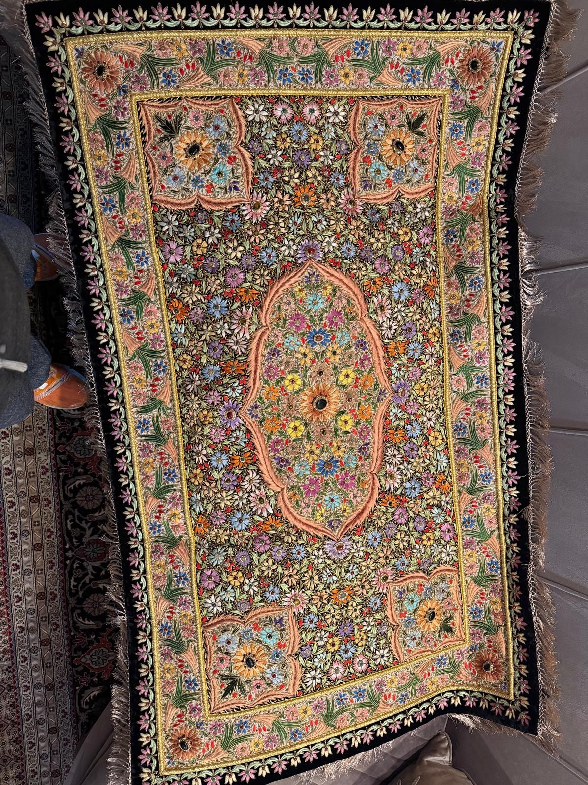 Antique Indian Gem Stone Tapestry Rug, 5ft X 3ft