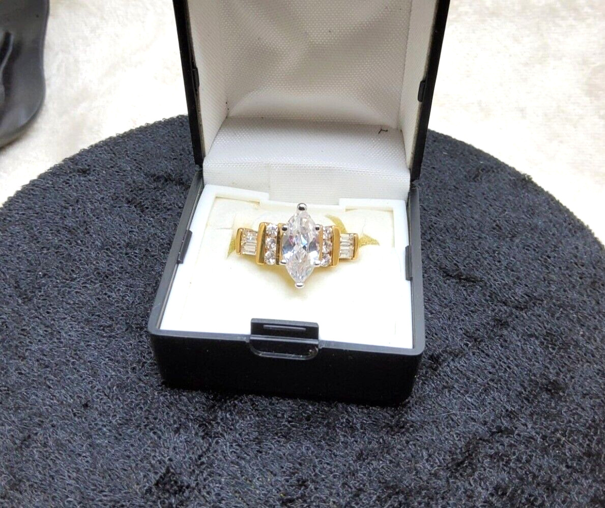 vintage 14kt gold plated two tone marquise and baguette cz ring size 7, NOS vintage 14kt gold plated two tone marquise and baguette cz ring size 7, NOS