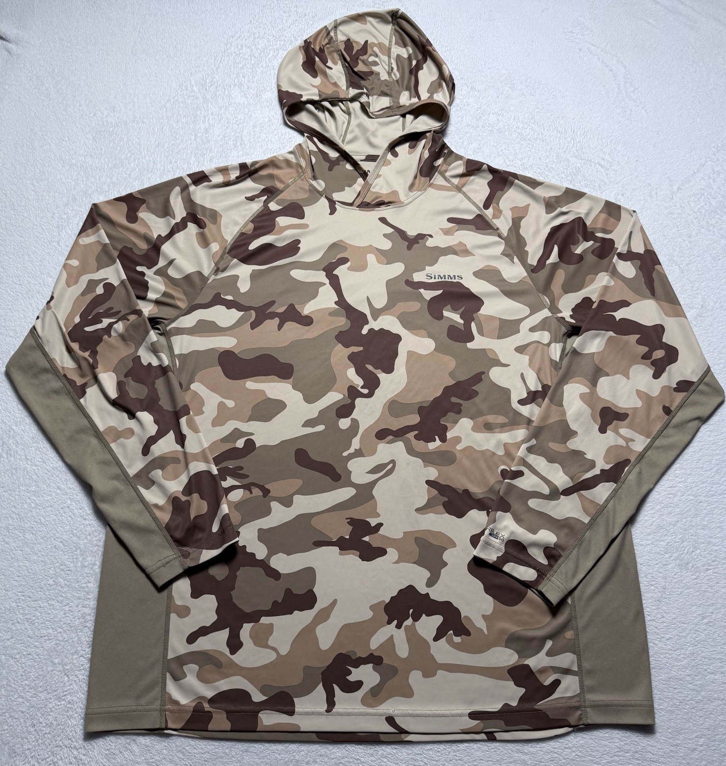 Simms SolarFlex Hoody Mens XL Camo Performance Fishing Sun Hoodie Shirt UPF 50 Simms SolarFlex Hoody Mens XL Camo Performance Fishing Sun Hoodie Shirt UPF 50