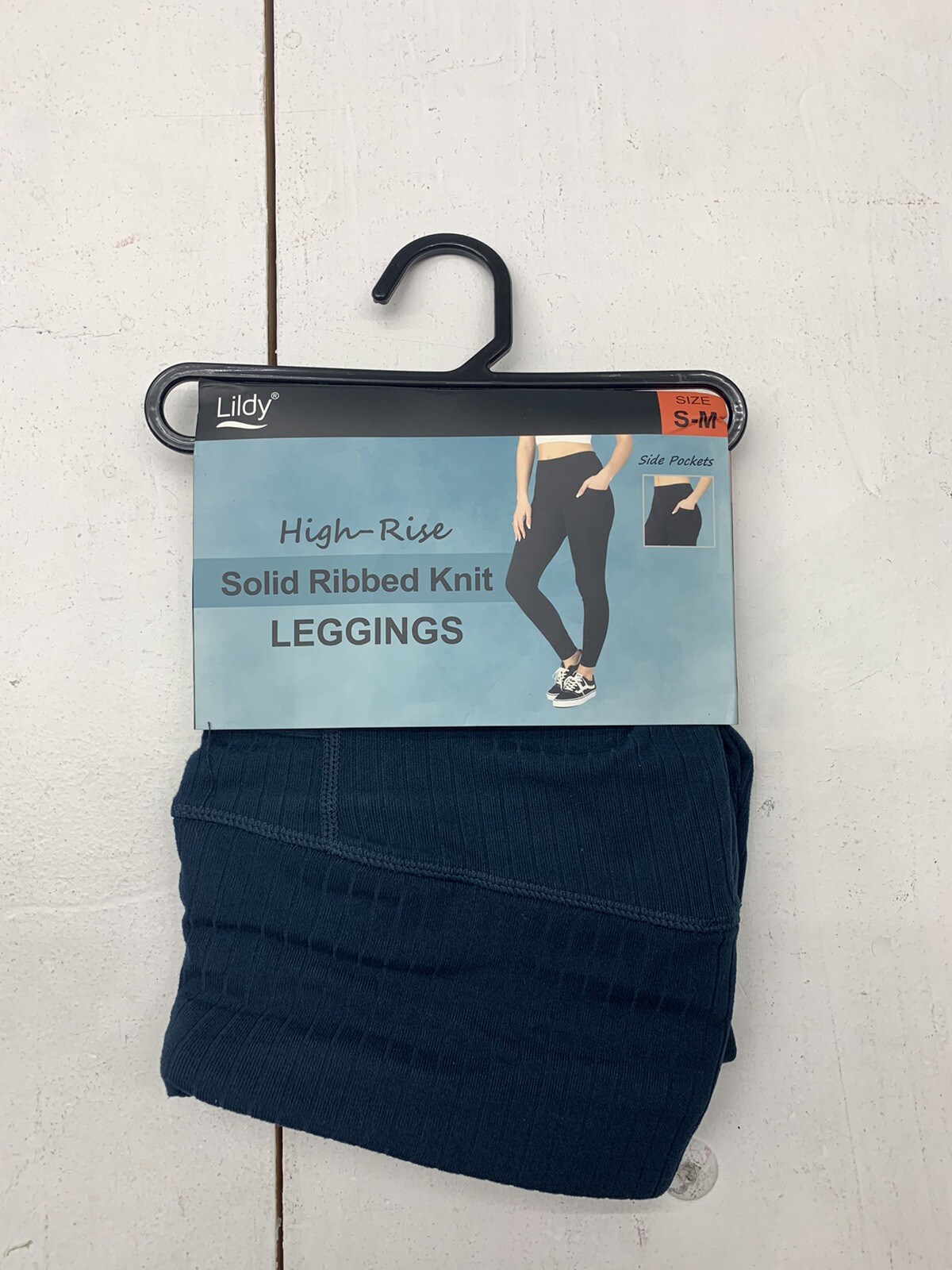 NEW Lildy High-Rise Solid Ribbed Knit Teal Leggings Size S-M Stretch Pockets