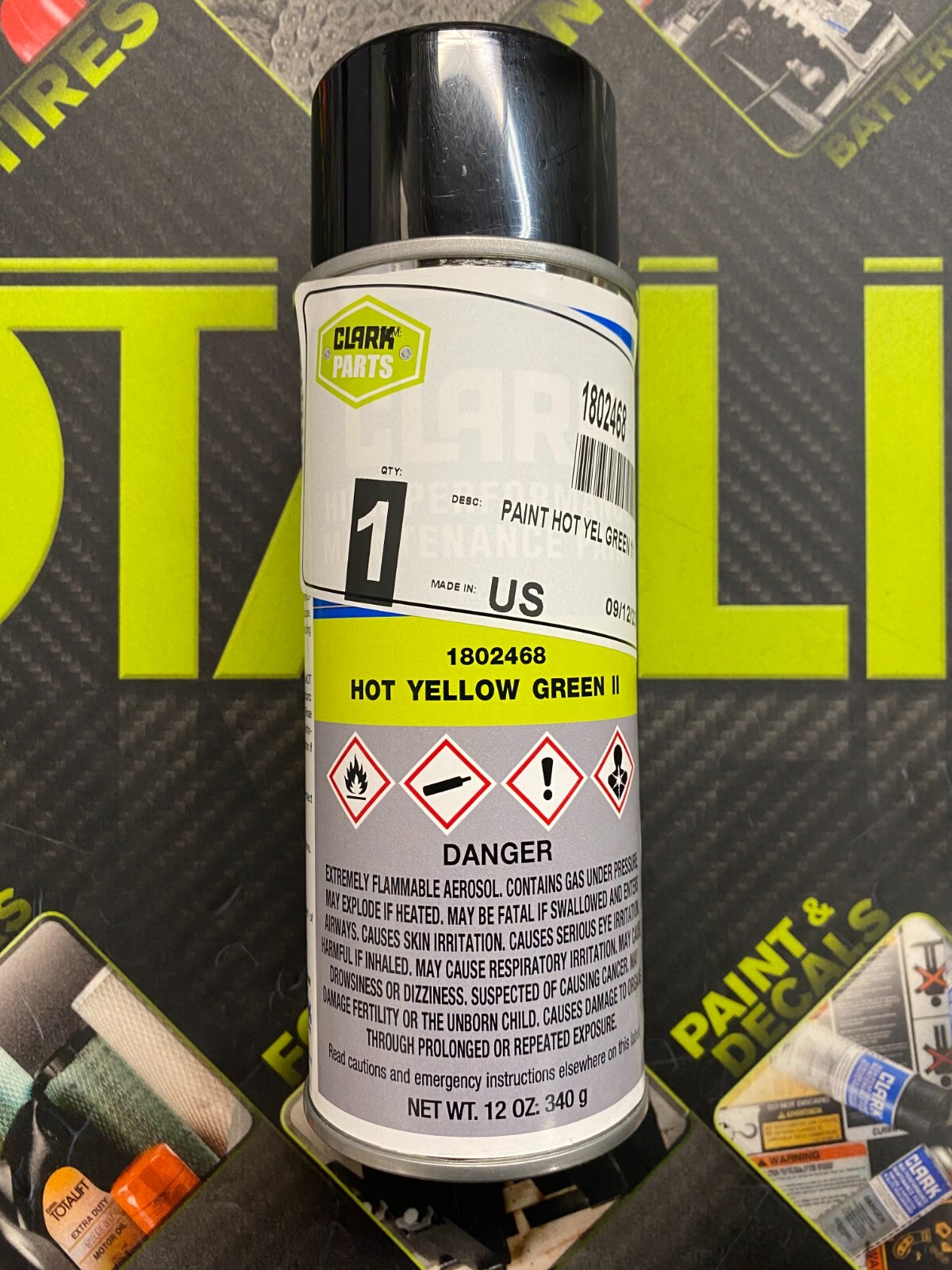 CLARK Forklift OE Paint Hot Yellow Green II #1802468 1984-Present 12oz Aerosol CLARK Forklift OE Paint Hot Yellow Green II #1802468 1984-Present 12oz Aerosol