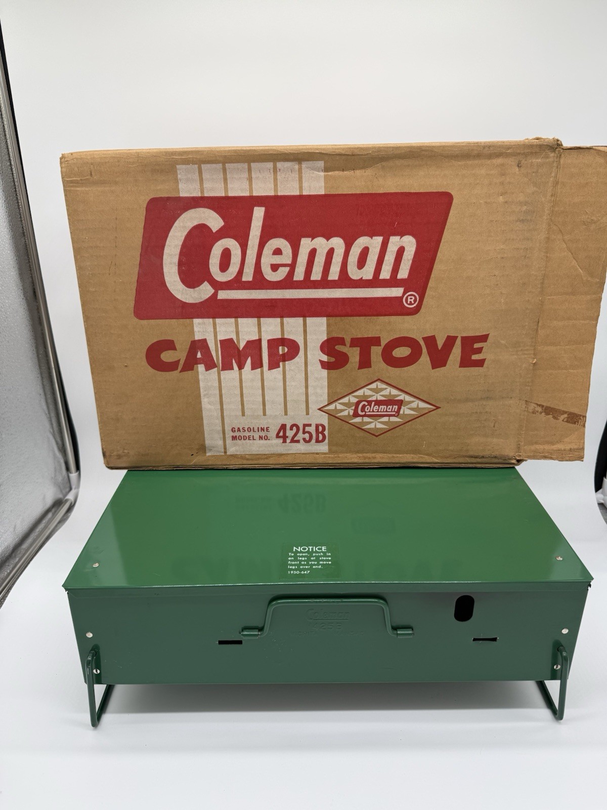 Vintage Coleman 425B Two Burner Gasoline Camp Stove Red Tank Original Box