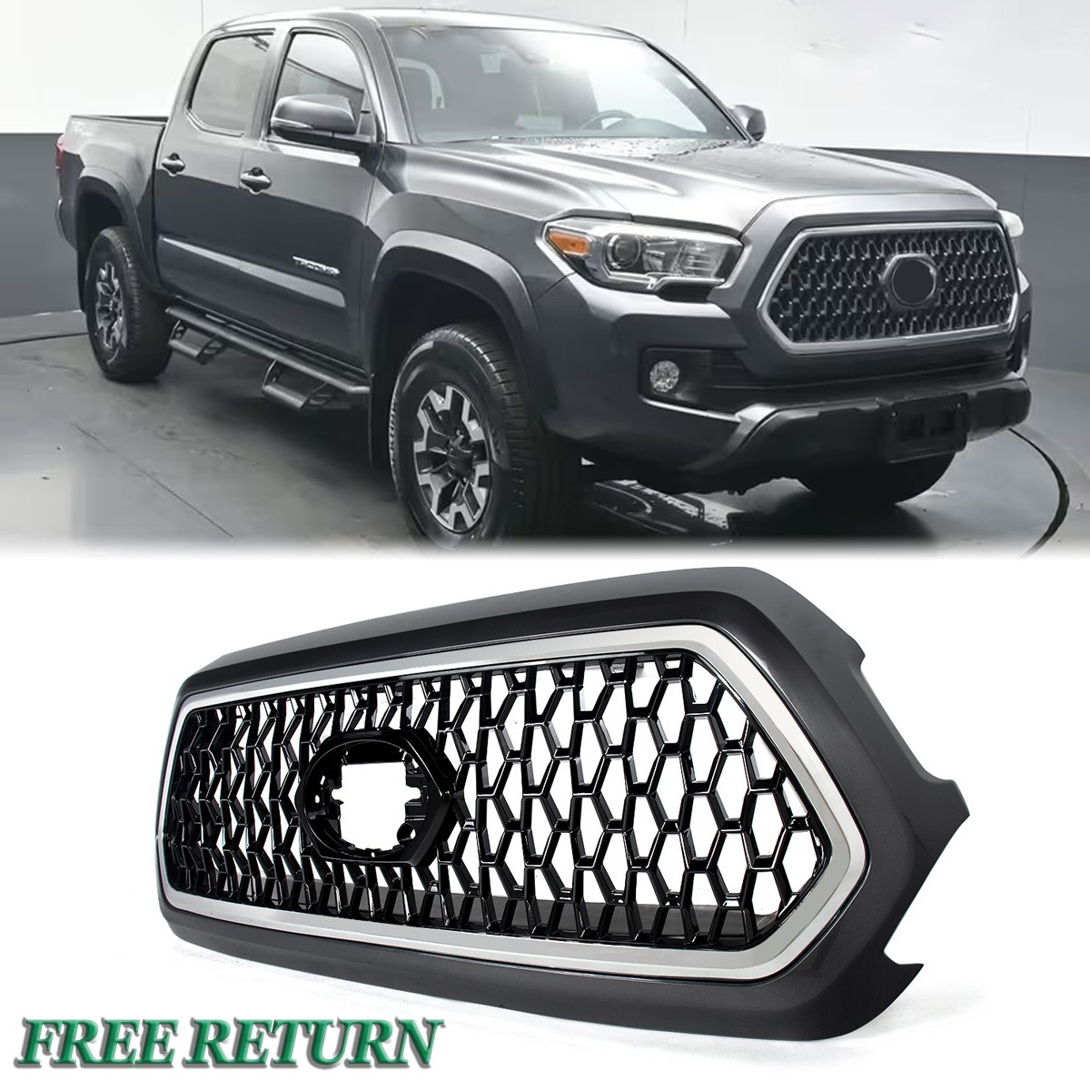 Front Upper Grille Grill Magnetic Gray&Gloss Black For 2016-2023 Toyota Tacoma Front Upper Grille Grill Magnetic Gray&Gloss Black For 2016-2023 Toyota Tacoma
