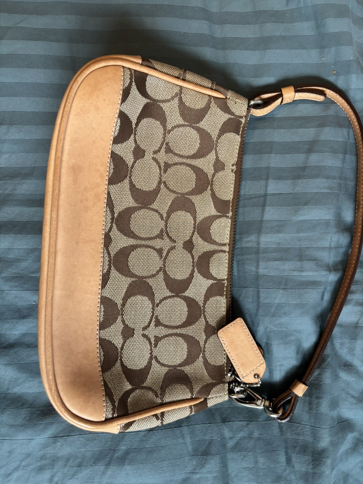 Vintage Coach 6094 Signature Jacquard Demi canvas and tan leather trim Y2K Bag