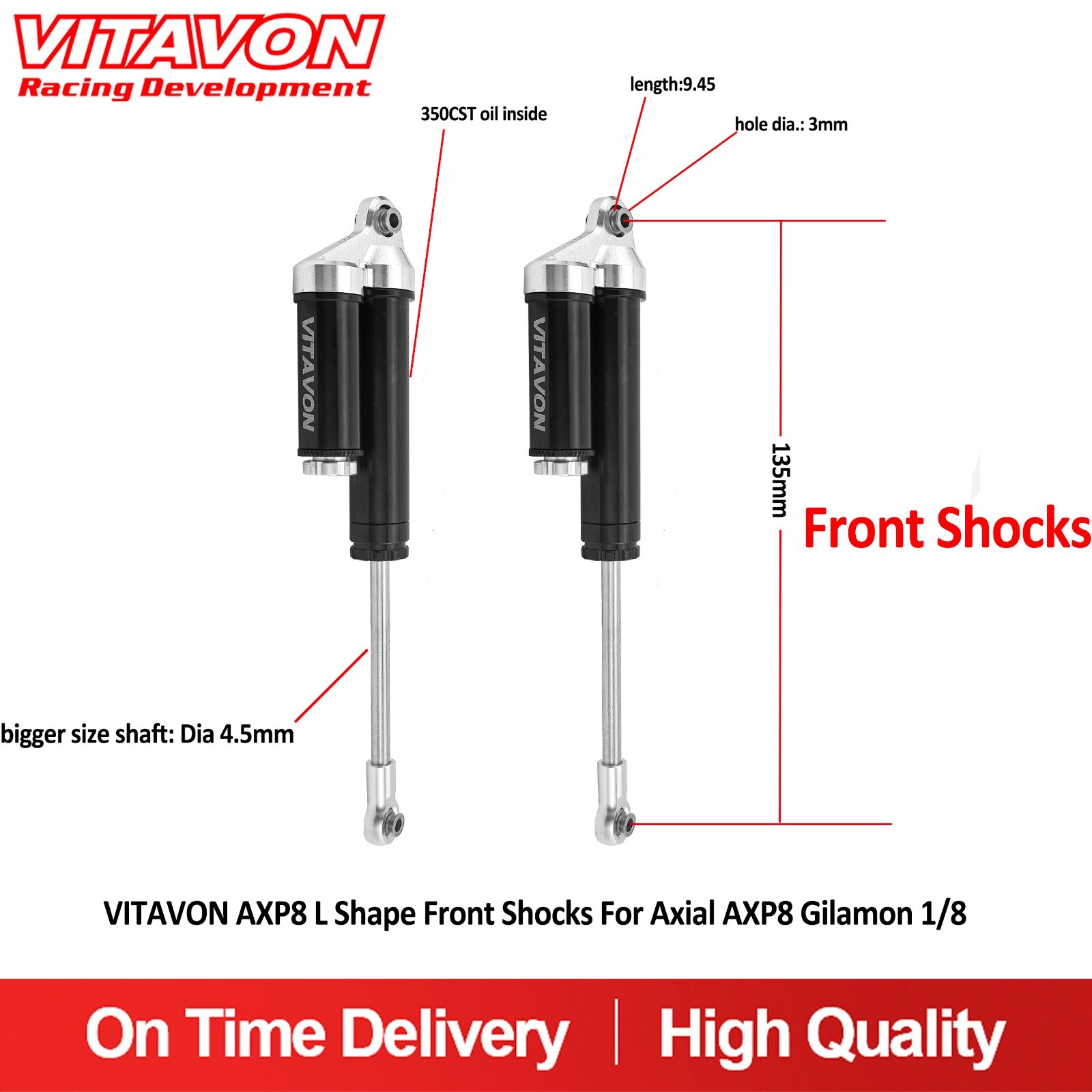 Vitavon AXP8 L Shape Front Shocks 135mm For Axial AXP8 Gilamon 1/8 Vitavon AXP8 L Shape Front Shocks 135mm For Axial AXP8 Gilamon 1/8