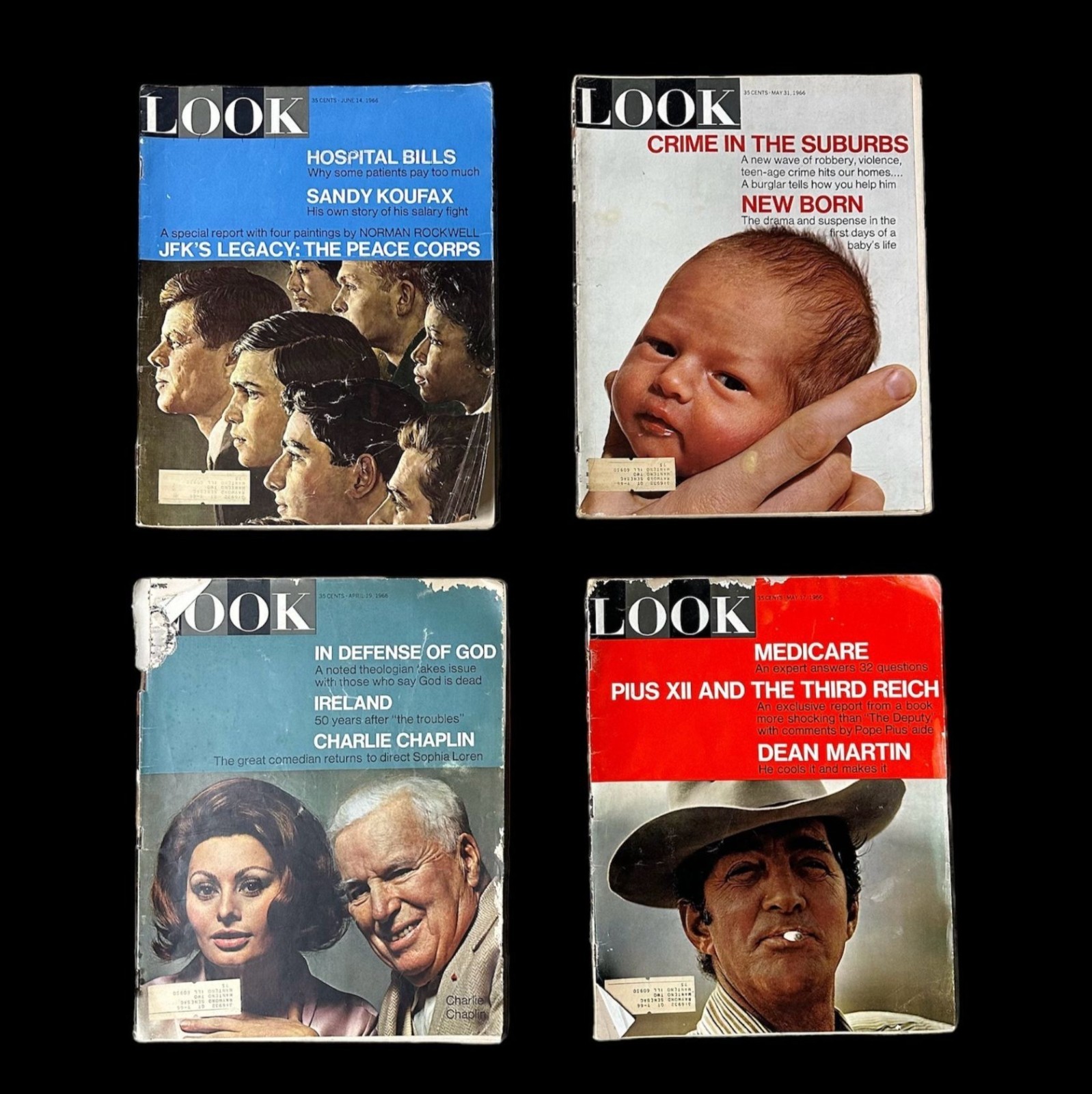 Vtg Look Magazines 1960s JFK Charlie Chaplin Dean Martin Wall Art Crafts Decor