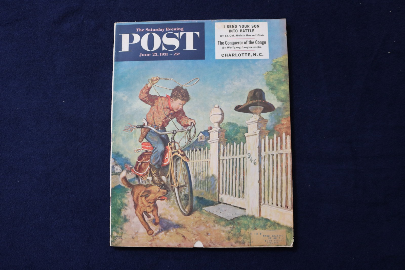 1951 JUNE 23 THE SATURDAY EVENING POST MAGAZINE - COWBOY BICYCLE COVER - E 34153