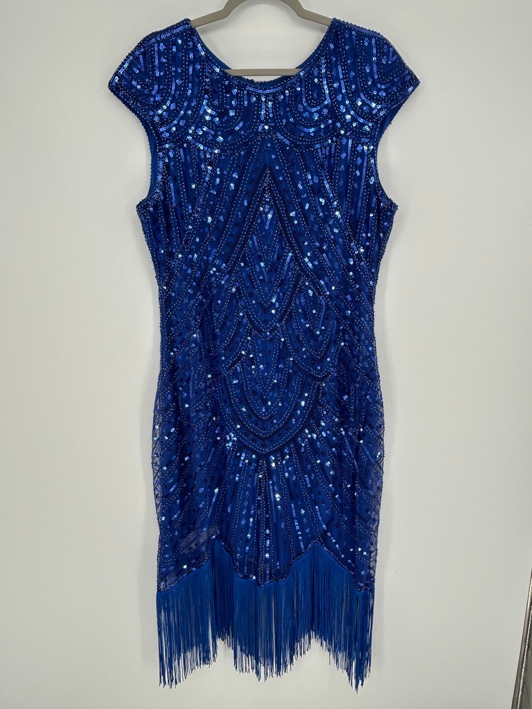 Fundaisy Womens 2XL Sequin Fringe Midi Dress Art Deco Flapper Jazz Maximalist Fundaisy Womens 2XL Sequin Fringe Midi Dress Art Deco Flapper Jazz Maximalist