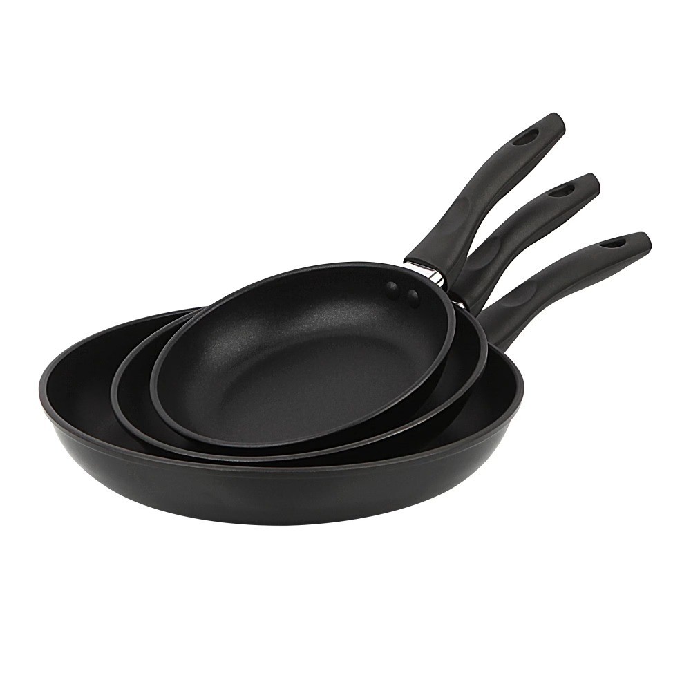 3-Piece Nonstick Aluminum Skillet Set, Black Finish Set of 3 3-Piece Nonstick Aluminum Skillet Set, Black Finish Set of 3
