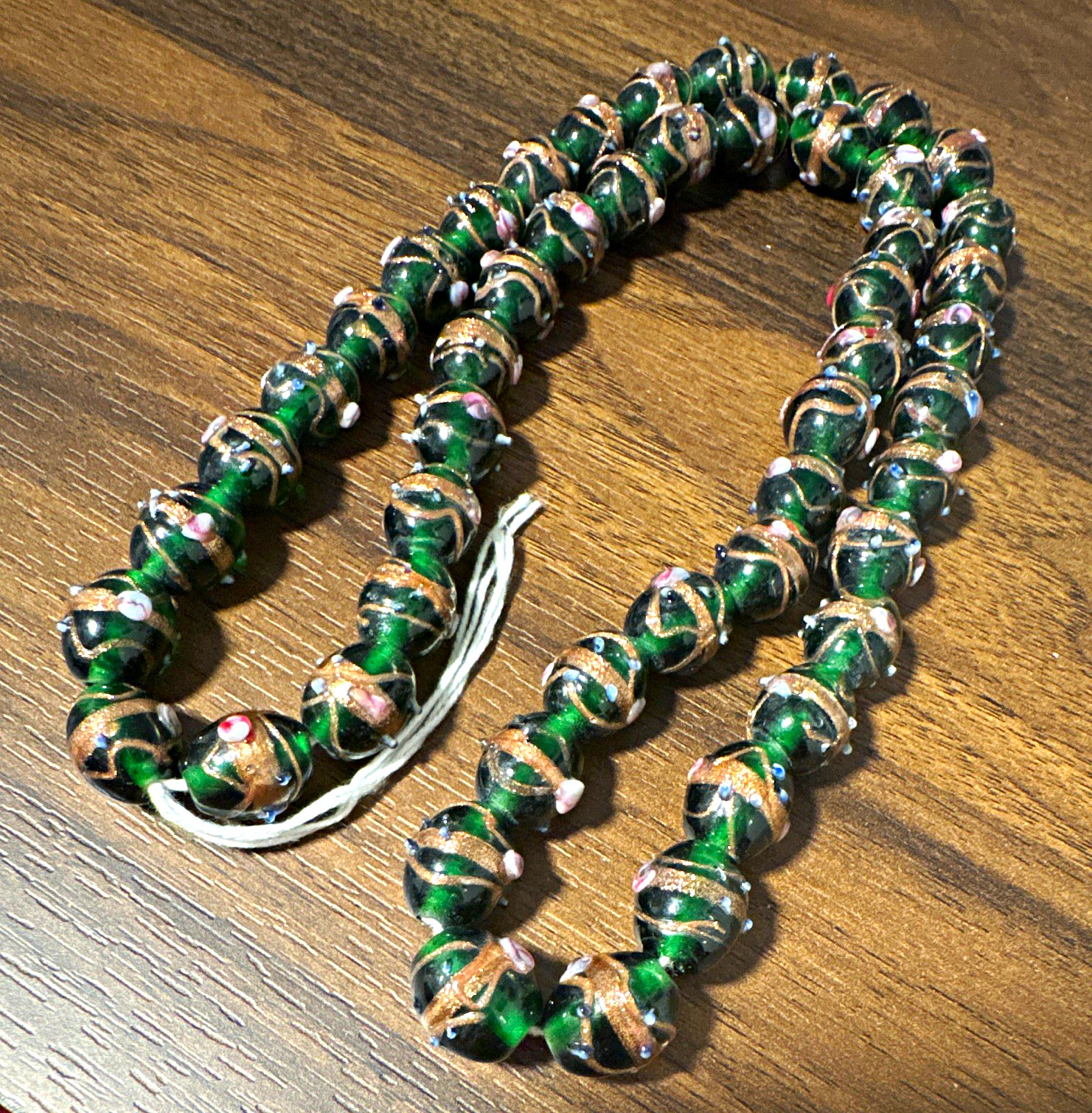 Vintage Aventurine Glass Fiorato Venetian Wedding Cake Beads 10mm x 15mm 50pcs