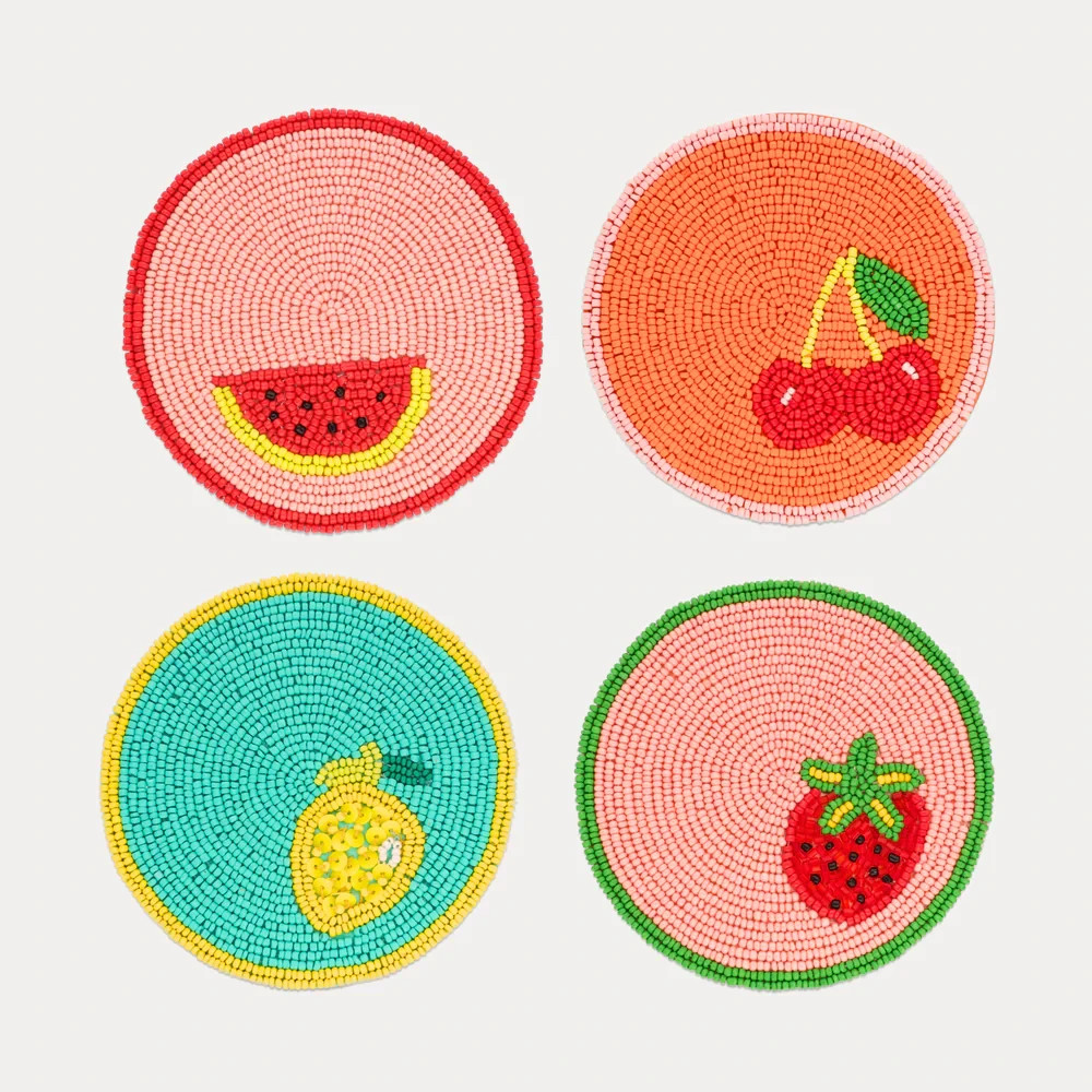 4- BUDHA GIRL Bracelets ROUND BEADED FRUIT COASTERS BRAND NEW IN ORIGINAL PKG 4- BUDHA GIRL Bracelets ROUND BEADED FRUIT COASTERS BRAND NEW IN ORIGINAL PKG
