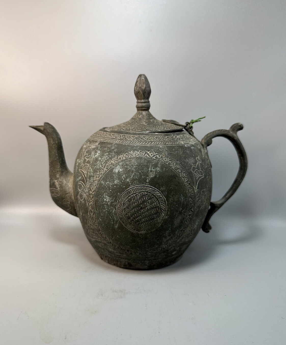 Ancient Islamic Civilization Seljuk Copper Teapot Motif Of Flowers Patern