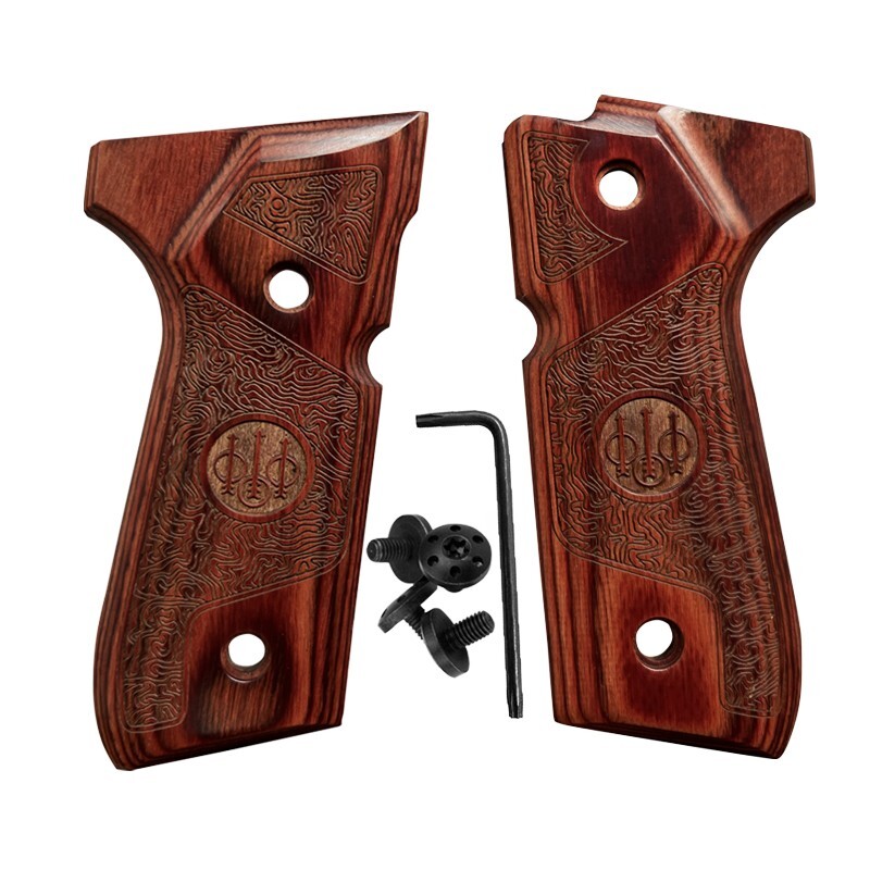 Beretta Grip 92/96 Series Full Size 92FS/92F Engrave Wood Grips W/Screw & Wrench