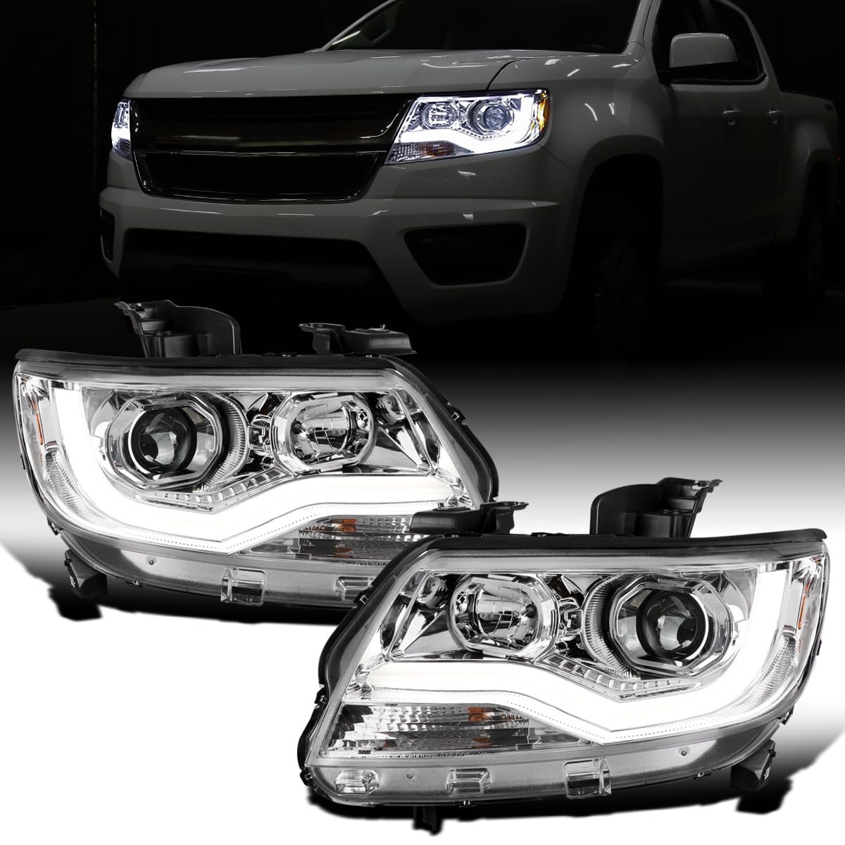 - Fits 2015-2022 Chevy Colorado LED Tube Projector Headlights