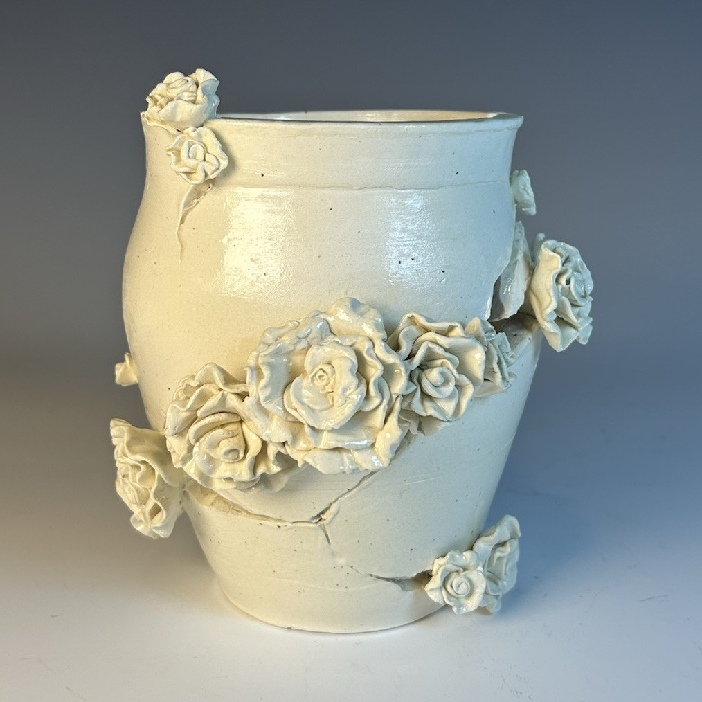 Handmade Ceramic Vase Sculpture With Flowers Symbolic Contemporary Art Handmade Ceramic Vase Sculpture With Flowers Symbolic Contemporary Art