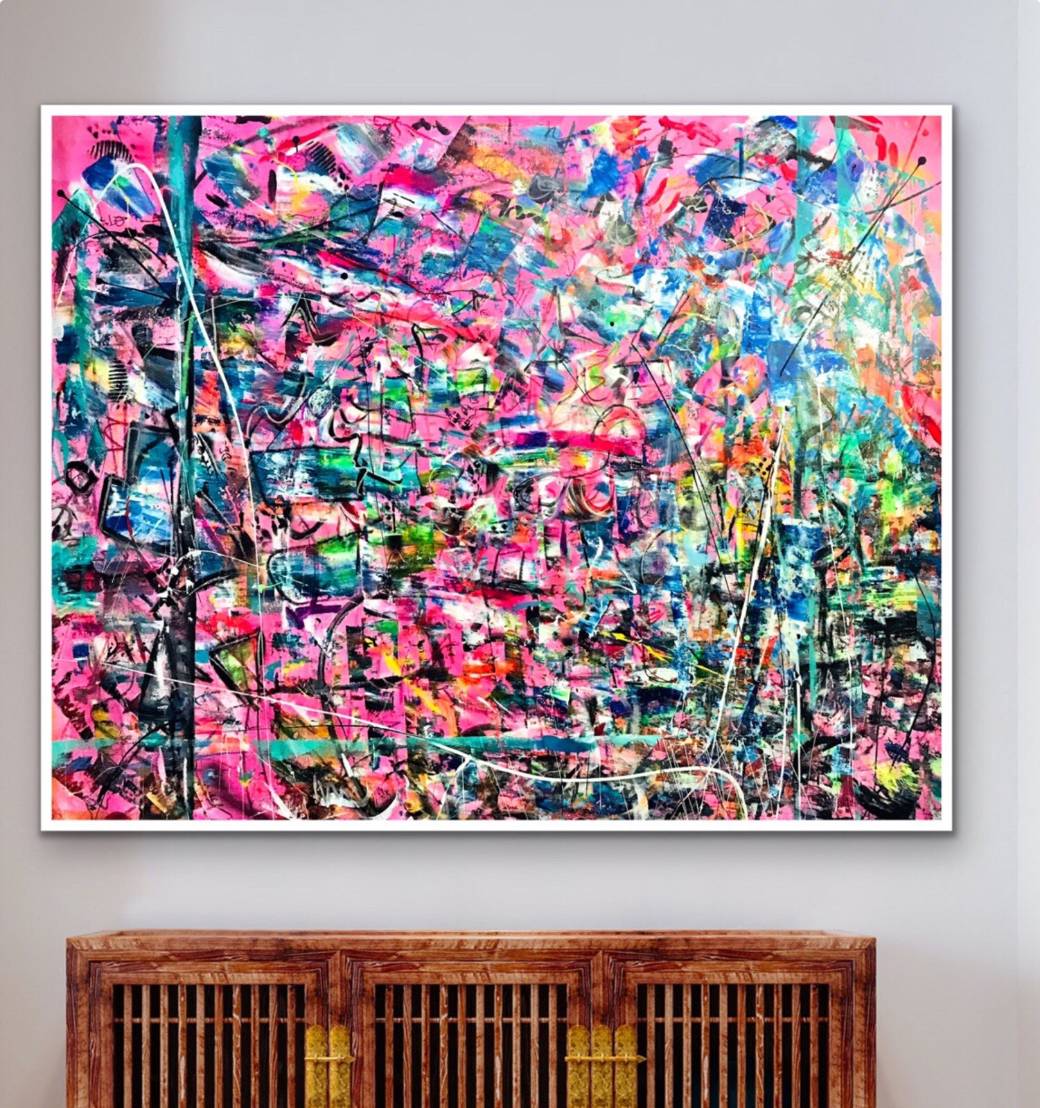 NEW ABSTRACT ART ON CANVAS Original Acrylic Painting  BRIGHT SIGNED 62x70