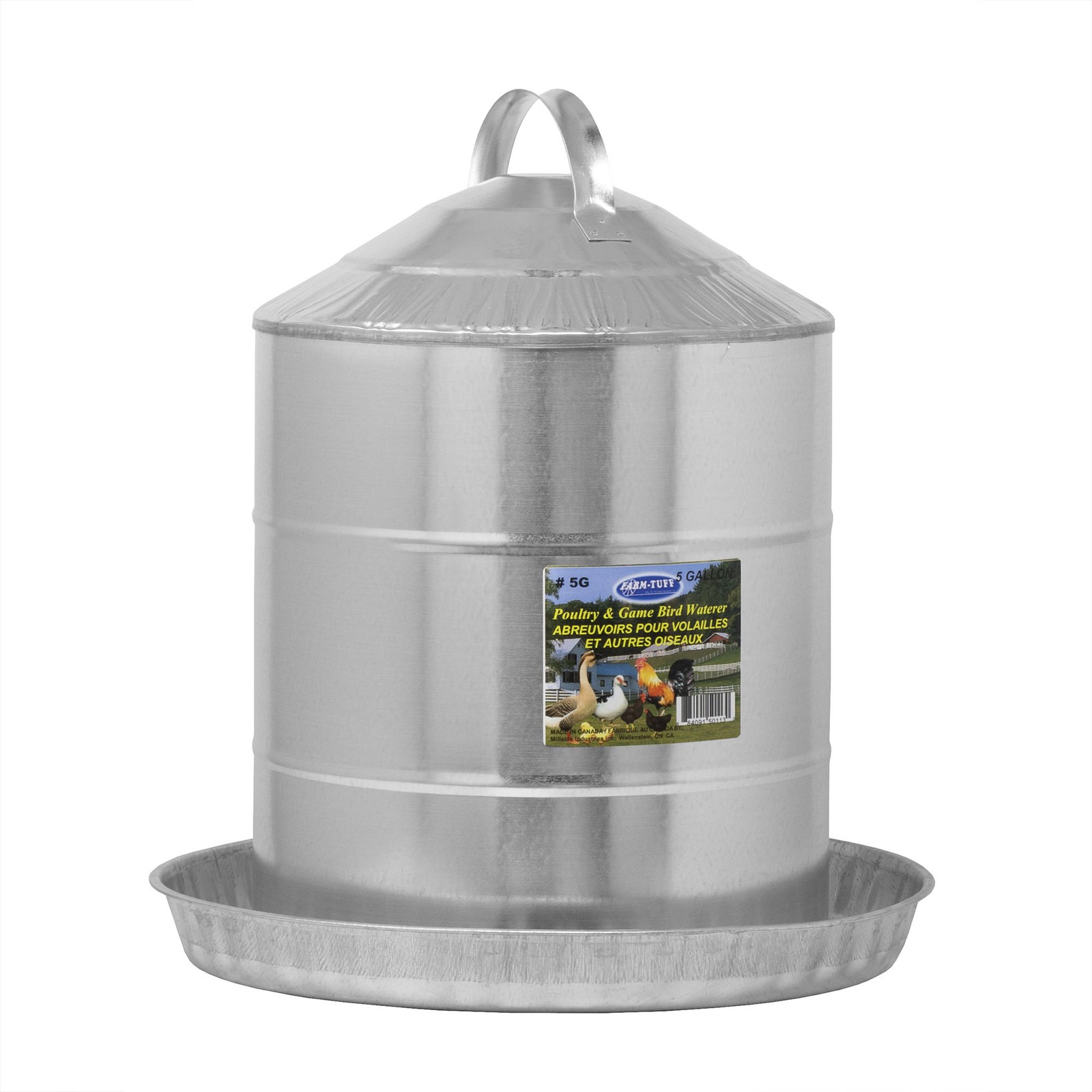 FARM-TUFF Double Wall Cone Top Galvanized Poultry Fountain, 5 Gallon Capacity