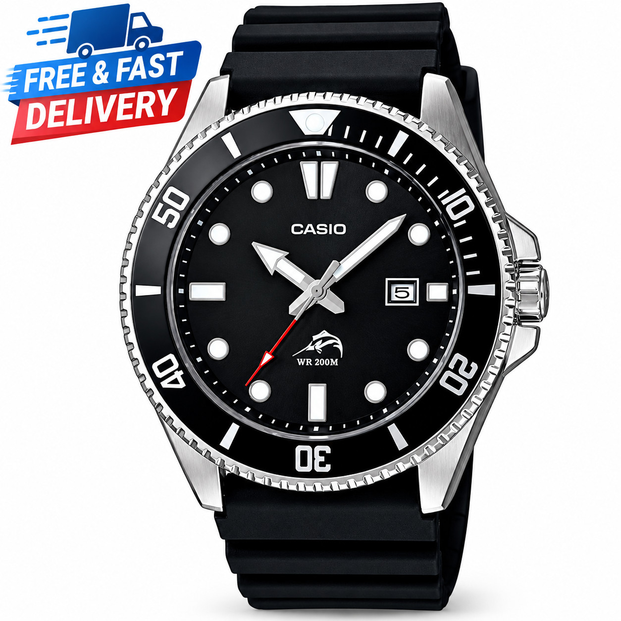 CASIO MDV106-1AV Duro 200M Men\'s Black Resin Strap Analog Dive Watch Date
