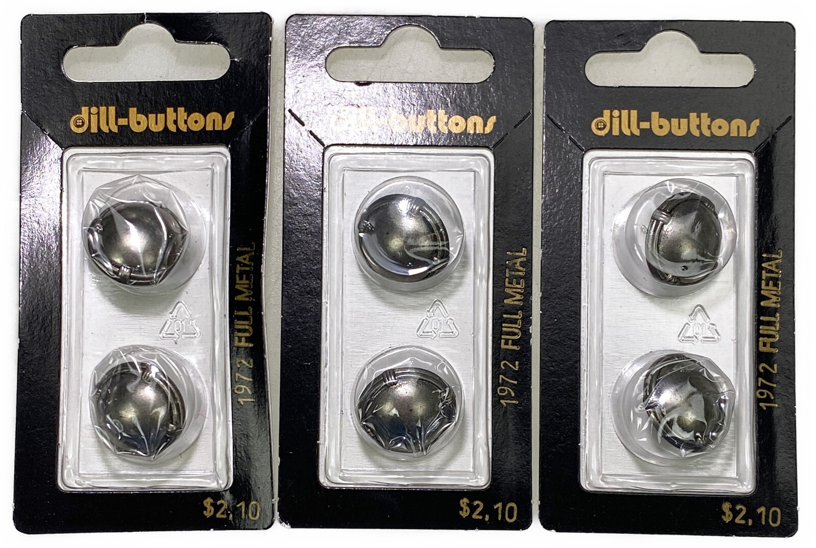 Dill Buttons 2 Pack Full Metal 11/16” 18mm Round Dome Shank Vtg Germany