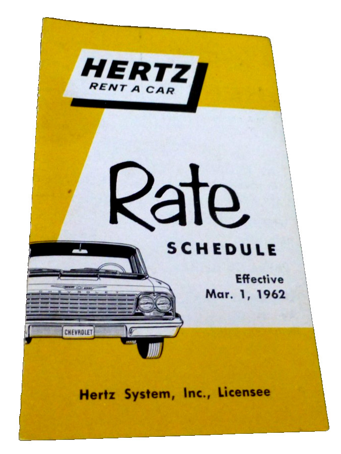 VINTAGE SMALL PAMPHLET HERTZ RENT A CAR RATES 1962