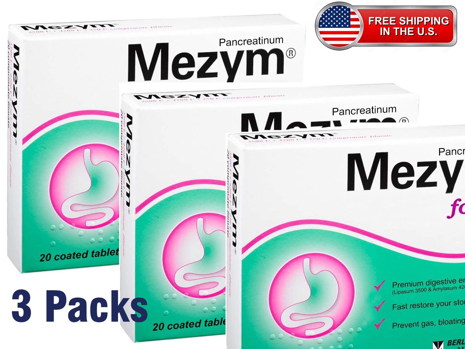 Pancreatin 3500 , 60 Ct total , mezym , 3 Packs Pancreatin 3500 , 60 Ct total , mezym , 3 Packs