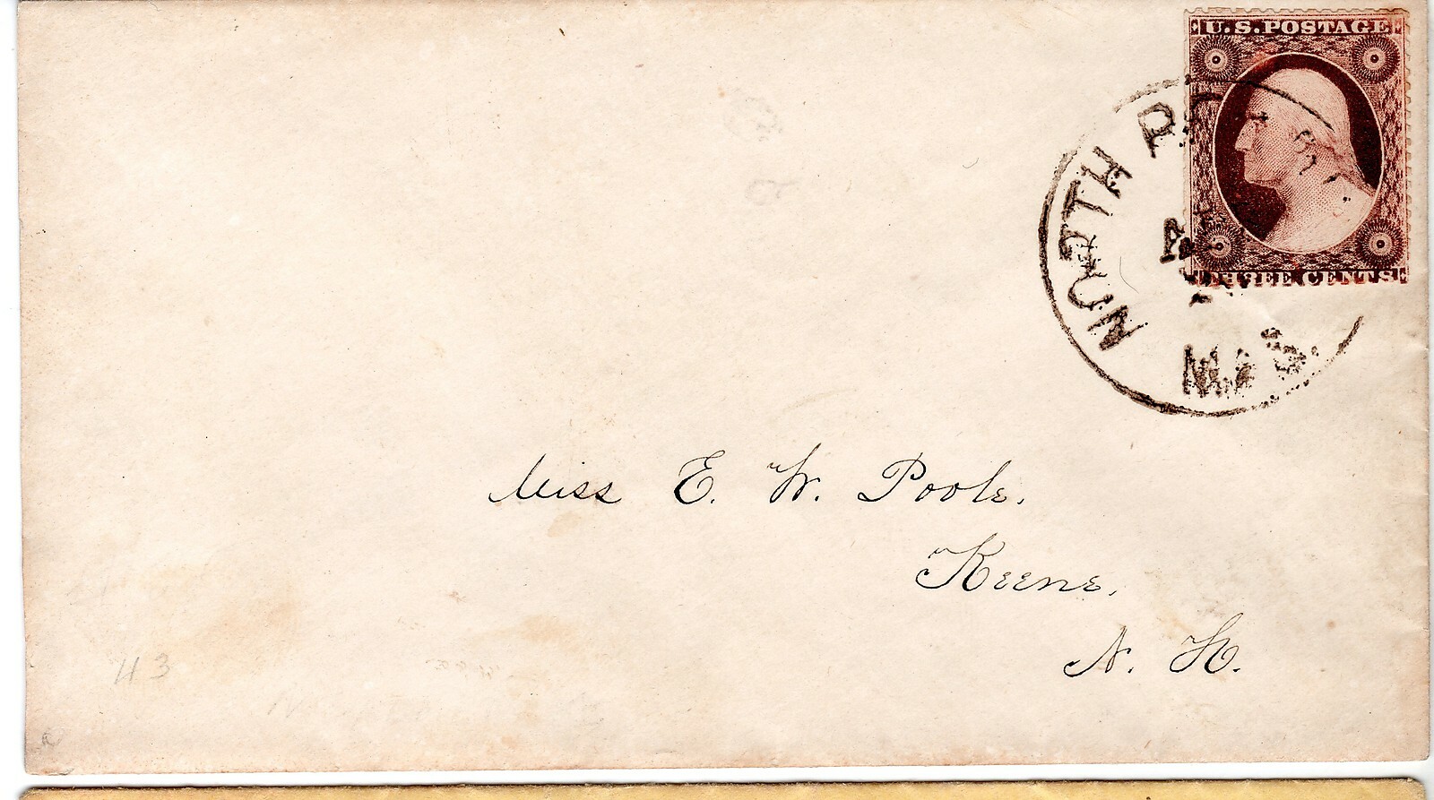 NORTH PEMBROKE MAS Sc# 25 APR 24 3 margins 31mm cds to Miss E.W.Poole Keene NH NORTH PEMBROKE MAS Sc# 25 APR 24 3 margins 31mm cds to Miss E.W.Poole Keene NH