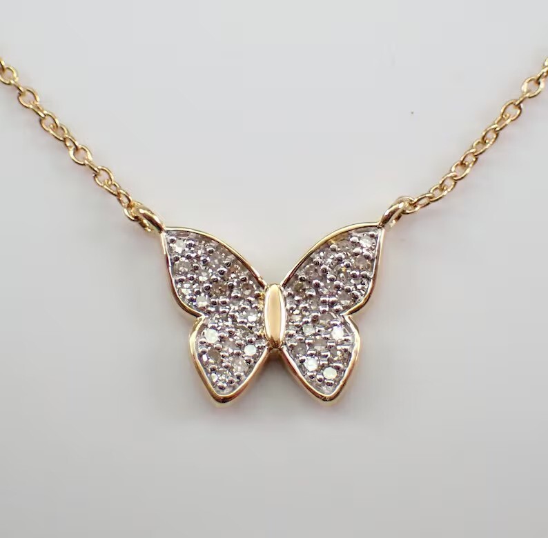 Women\'s Pretty Butterfly Pendant Round Simulated Diamond 14k Yellow Gold Plated