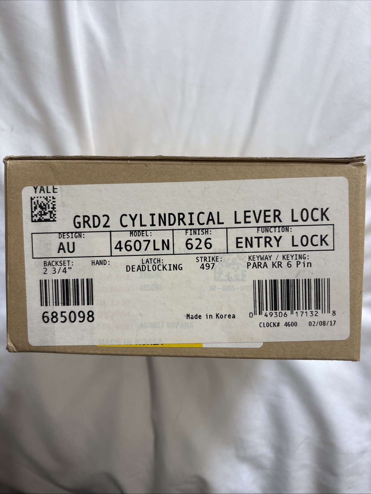 Yale GRD2 Cylindrical Lever Lock 4607LN, Finish 626, Entry Lock, Latch Deadlock Yale GRD2 Cylindrical Lever Lock 4607LN, Finish 626, Entry Lock, Latch Deadlock