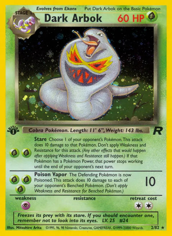Dark Arbok - 2/82 - Pokemon Team Rocket 1st Edition Holo Rare Card WOTC NM