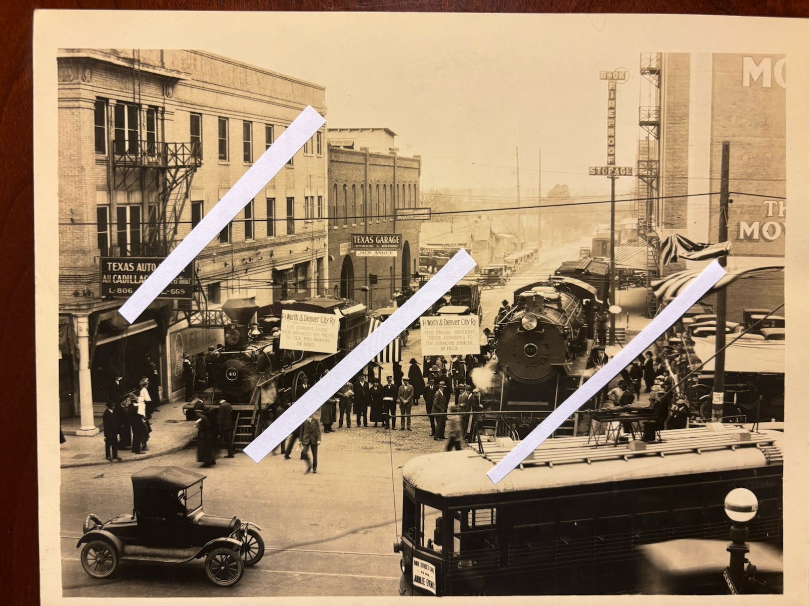 Original Photograph of Downtown Fort Worth 1923 Celebration - Rail Locomotives Original Photograph of Downtown Fort Worth 1923 Celebration - Rail Locomotives