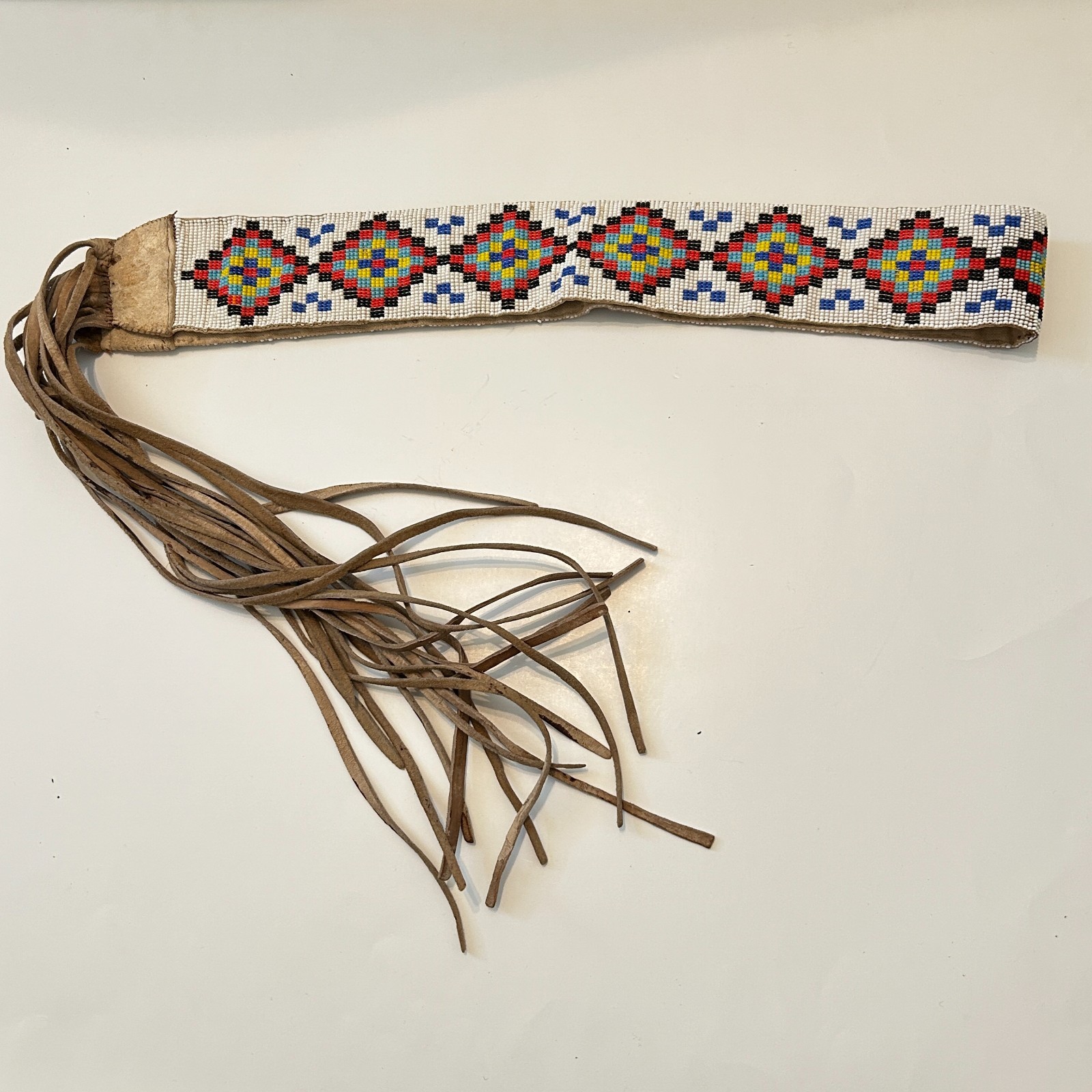 Antique Native American Handmade Woven Beaded Sash Belt Leather Suede Fringe Antique Native American Handmade Woven Beaded Sash Belt Leather Suede Fringe
