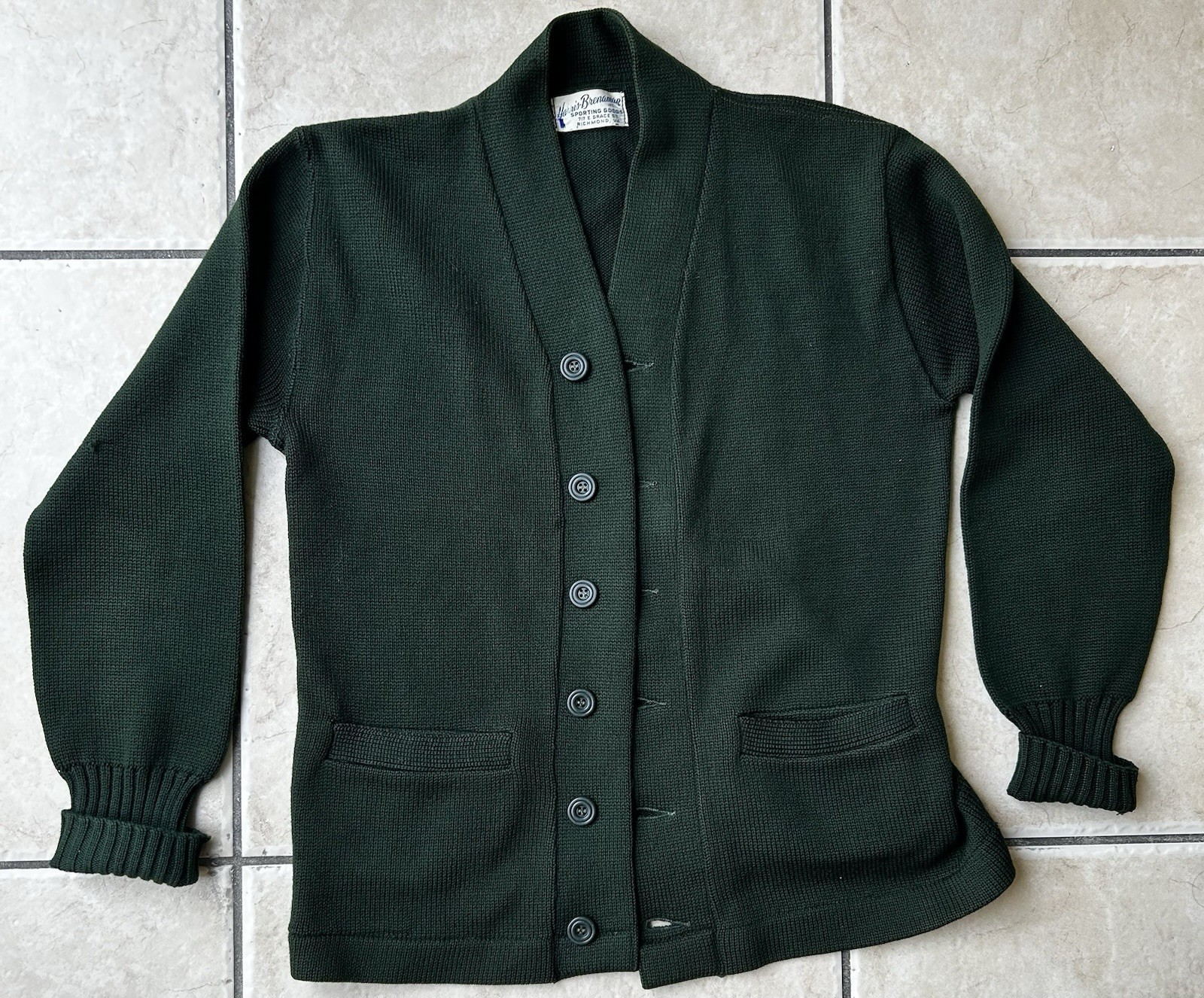 Vintage 1950s Harris Brenaman Heavy Wool Varsity Cardigan Sweater Green M USA