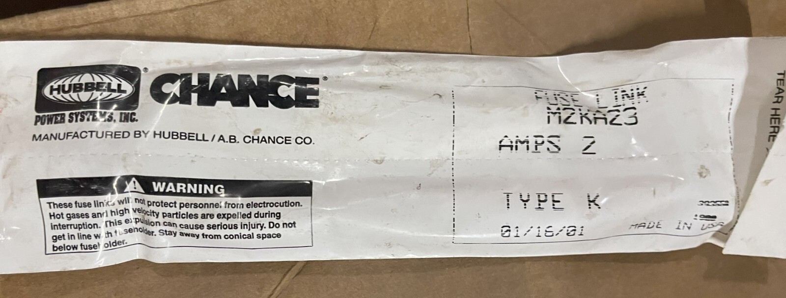 New Hubbell Chance M2KA23 Fuse Link Type K 2 Amps New Hubbell Chance M2KA23 Fuse Link Type K 2 Amps