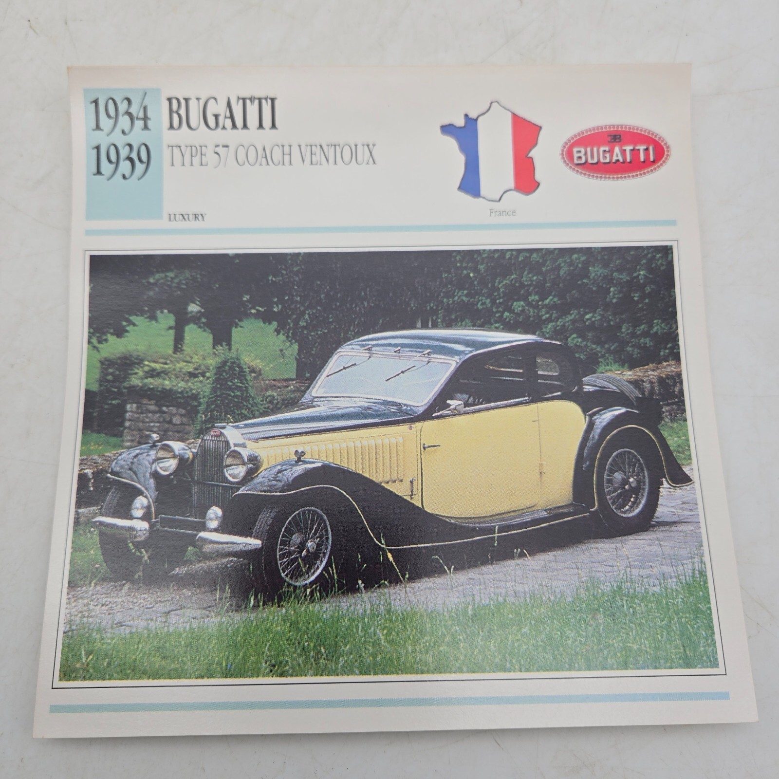 1934 1939 Bugatti Type 57 Coach Ventoux Sport Classic Cars Collectors Club Card