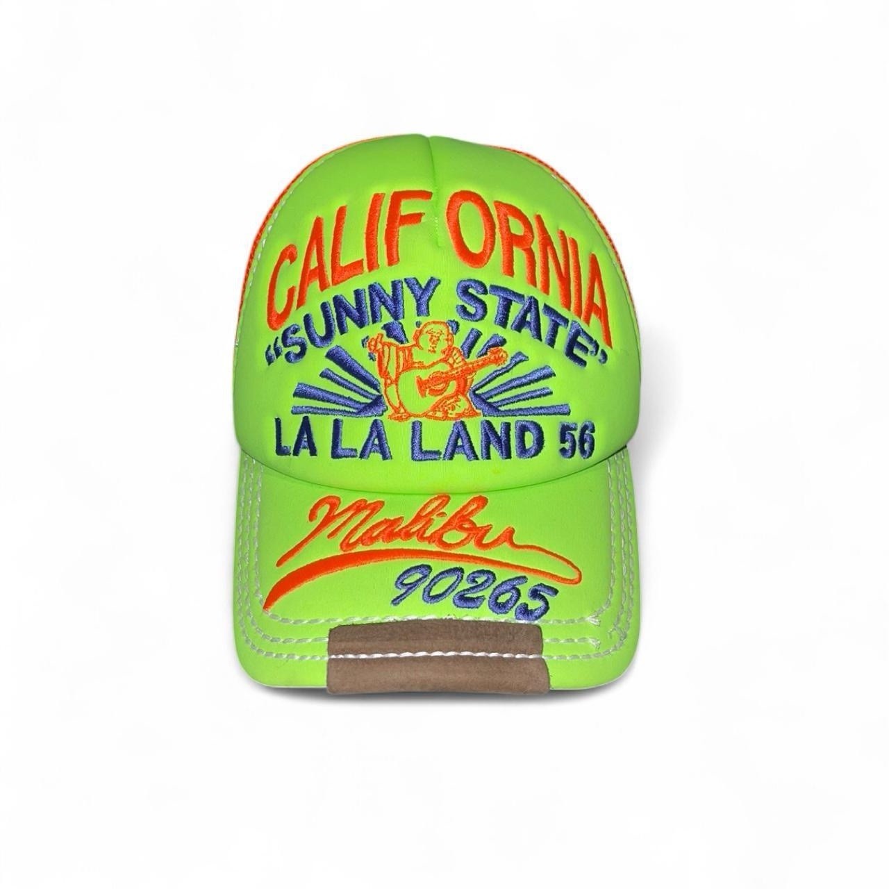 Vintage TRUE RELIGION California Malibu 90265 Trucker Hat Bright Green & orange Vintage TRUE RELIGION California Malibu 90265 Trucker Hat Bright Green & orange