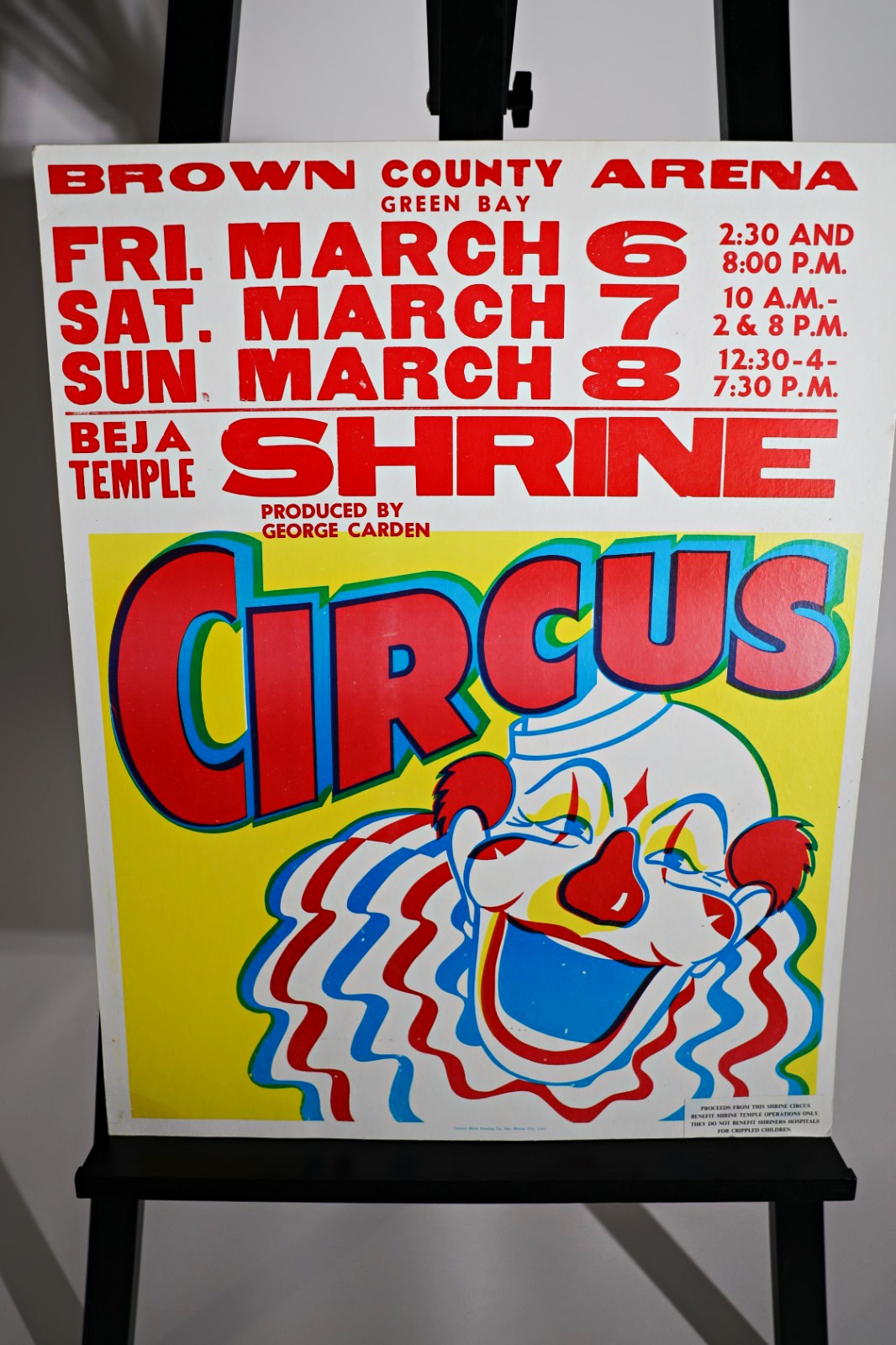 Vintage 1987 Green Bay Shrine Circus Poster Brown County Arena Cardboard 22x27
