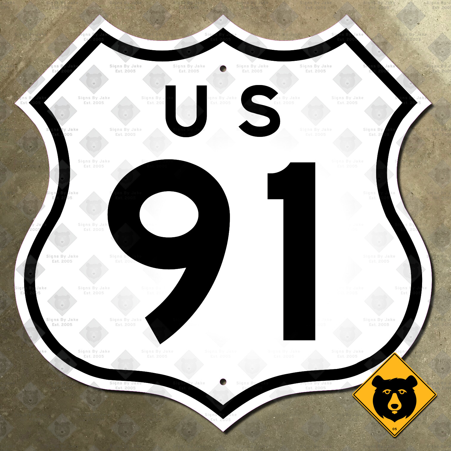 US Route 91 highway road sign California-style diecut shield Las Vegas 16x16